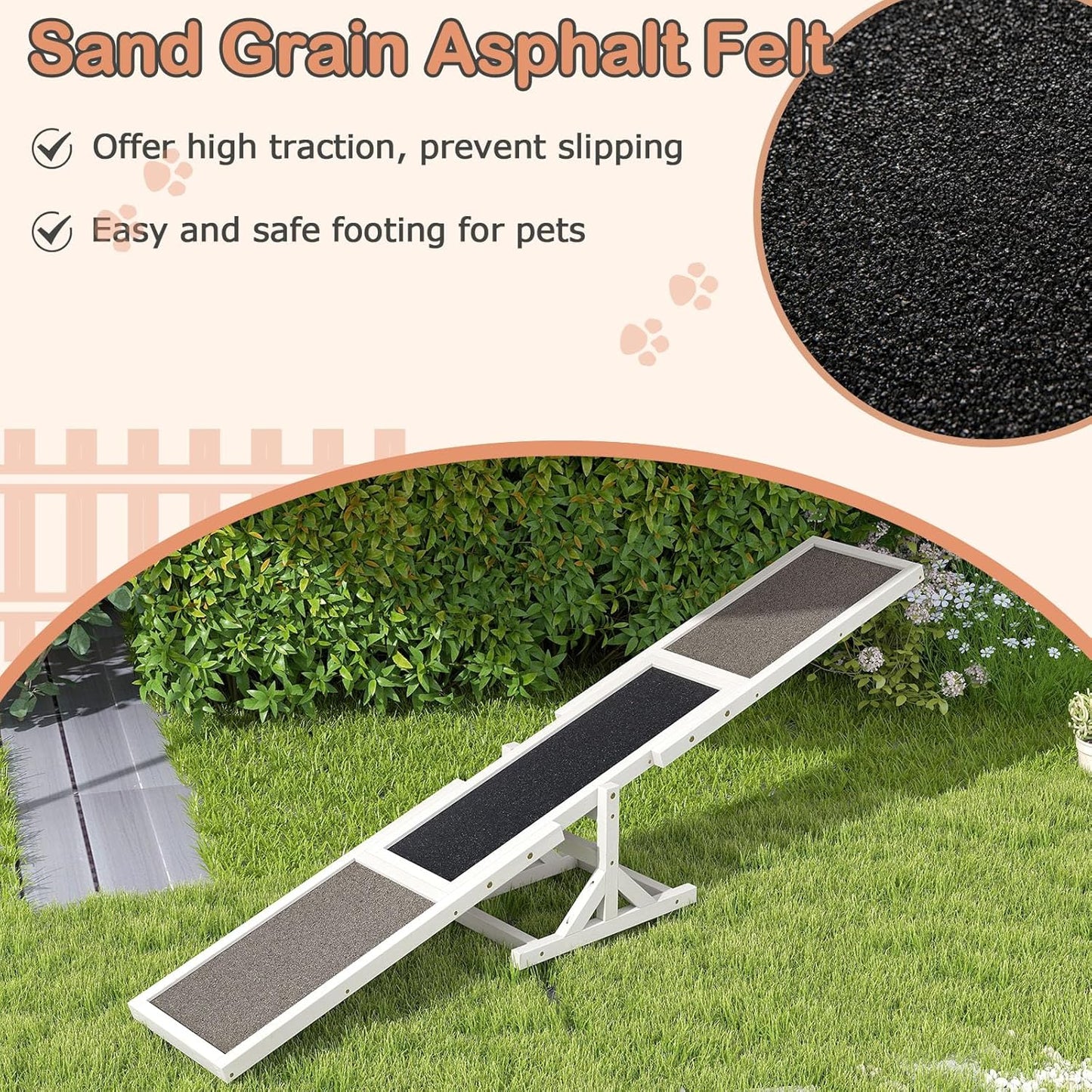 PETSITE Wooden Dog Agility Seesaw, Dog Exercise & Play Set, Outdoor Run Game Toy, Climbing Platform Balance Training Equipment, Weatherproof Pet Supplies for Backyard Obstacle Courses (White)