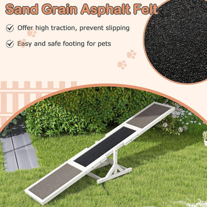 PETSITE Wooden Dog Agility Seesaw, Dog Exercise & Play Set, Outdoor Run Game Toy, Climbing Platform Balance Training Equipment, Weatherproof Pet Supplies for Backyard Obstacle Courses (White)
