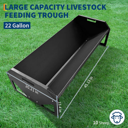 Heavy Duty 45" Steel Livestock Feeding Trough - 22 Gallon Large Capacity Feeder for Horses, Goats, Sheep, Cattle, Cows, Alpacas - Durable Hay & Water Trough for Barn or Stable Use - Black