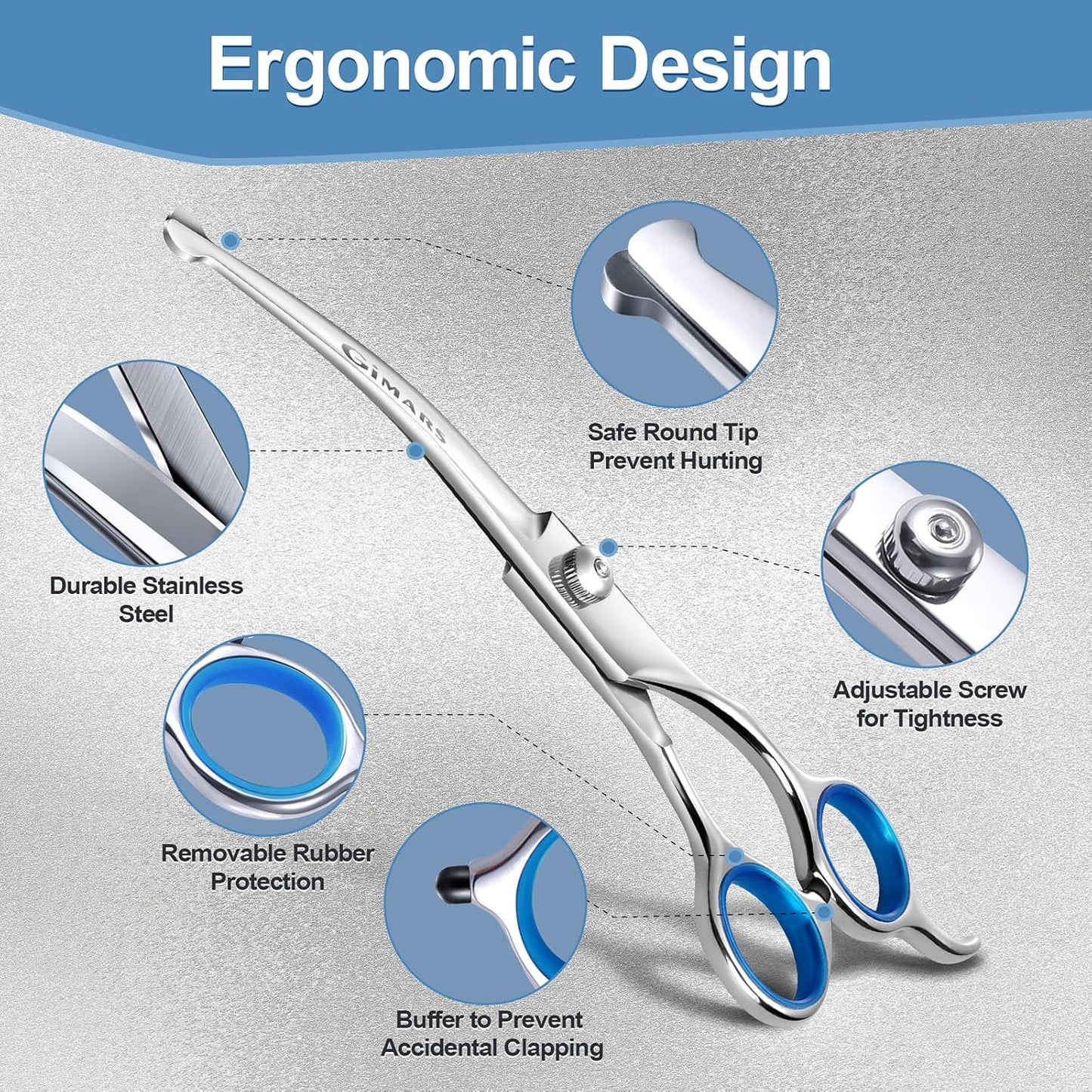 Gimars Titanium Coated Professional 6 in 1 4CR Stainless Steel Dog Grooming Scissors with Safety Round Tip, Heavy Duty Pet Grooming Scissor for Dogs, Cats and Other Animals