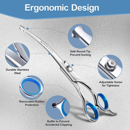 Gimars Titanium Coated Professional 6 in 1 4CR Stainless Steel Dog Grooming Scissors with Safety Round Tip, Heavy Duty Pet Grooming Scissor for Dogs, Cats and Other Animals