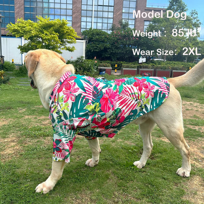 Dog Shirt, Hawaiian Summer Colorful Printed Pet Clothing Breathable and Cool Beach Style Big Dog Boy and Girl Shirt (4X Large, Flower)