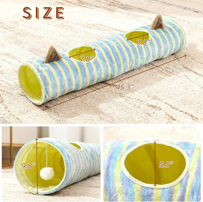 Cat Tunnel for Indoor Cats, Cats Toys Collapsible Tunnel Straight Tube with Fun Ball and 2 Holes, Pet Tunnels for Rabbits, Kittens, Ferrets, Puppy, Diameter 9.8 Inch