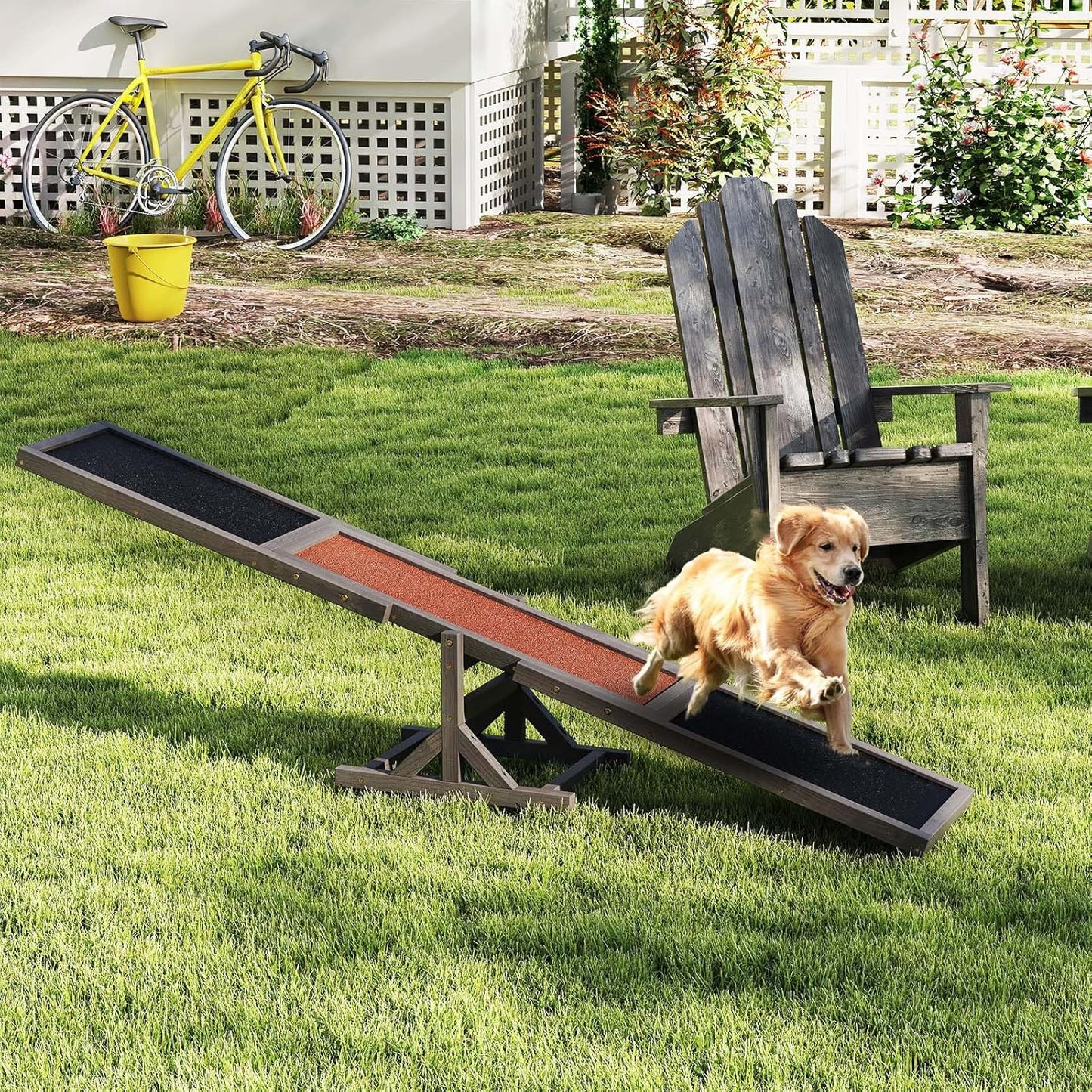 PETSITE Wooden Dog Agility Seesaw, Dog Exercise & Play Set, Outdoor Run Game Toy, Climbing Platform Balance Training Equipment, Weatherproof Pet Supplies for Backyard Obstacle Courses (Grey)