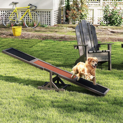 PETSITE Wooden Dog Agility Seesaw, Dog Exercise & Play Set, Outdoor Run Game Toy, Climbing Platform Balance Training Equipment, Weatherproof Pet Supplies for Backyard Obstacle Courses (Grey)