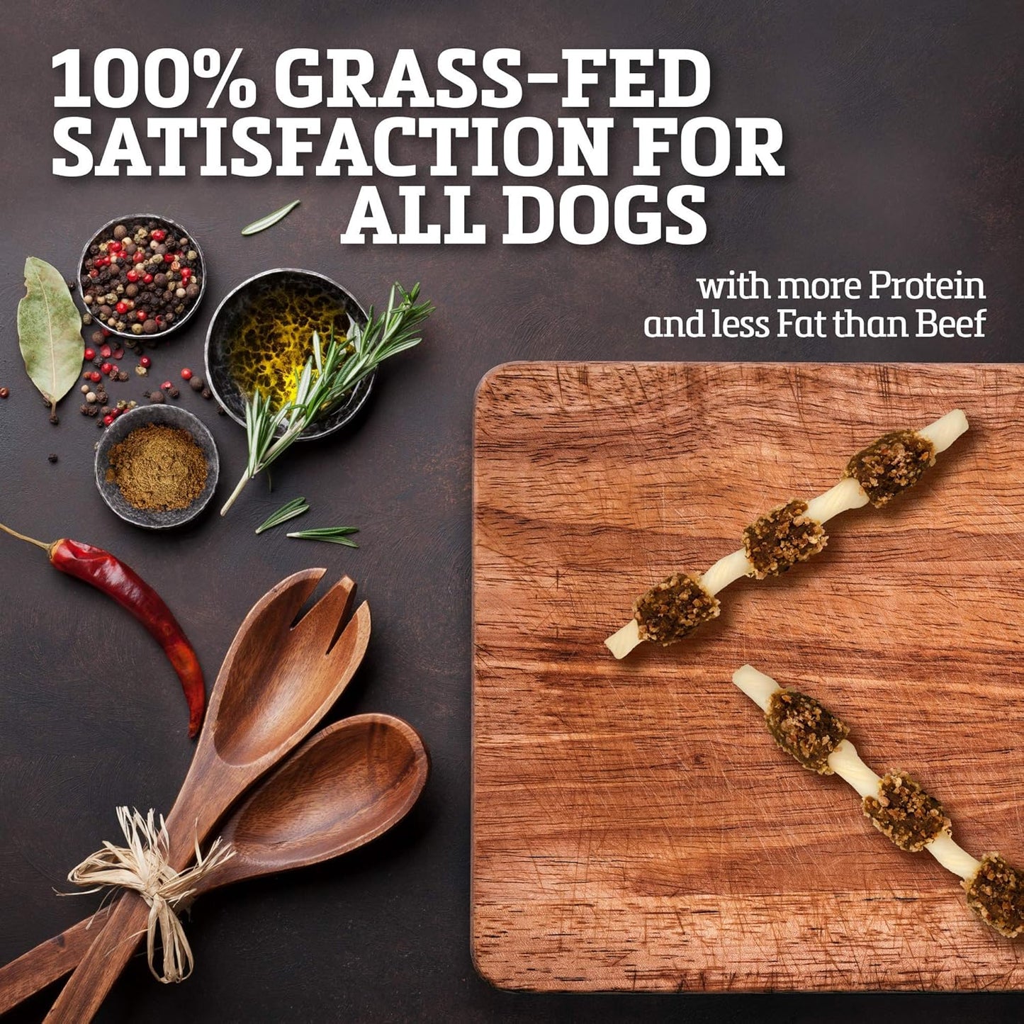 Buffalo Range Rawhide Dog Treats, Grass-Fed Buffalo Jerky Raw Hide Chews, Jerky Kabob with Bullypiece, Hickory Smoked Flavor, Pet Supplies, Real Meat Dog Treat, Premium Dog Snacks, 12 Count
