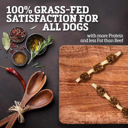 Buffalo Range Rawhide Dog Treats, Grass-Fed Buffalo Jerky Raw Hide Chews, Jerky Kabob with Bullypiece, Hickory Smoked Flavor, Pet Supplies, Real Meat Dog Treat, Premium Dog Snacks, 12 Count