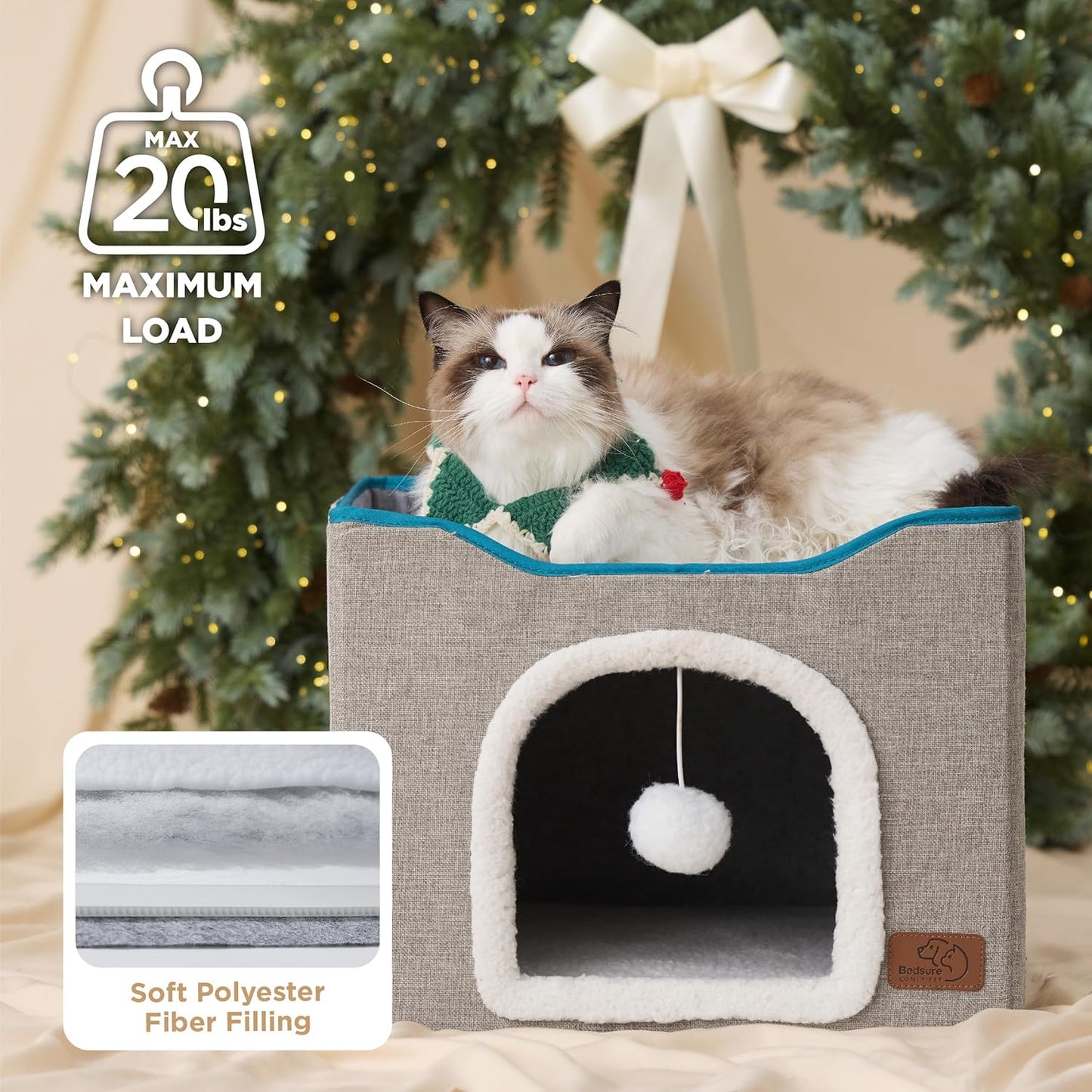 Bedsure Cat Cave for Pet Cat House 16.5x16.5x13 inches, Grey with Bedsure Dog Blankets for Small Dogs Pink, 25x35IN