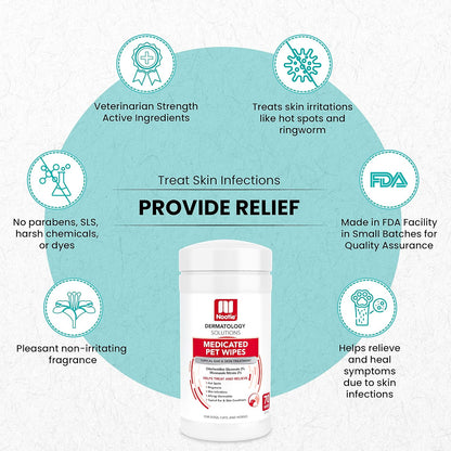 Nootie Medicated Dog Wipes, 2% Chlorhexidine and 2% Miconazole Formulated Pet Wipes for Dogs and Cats - 5"x 6" Size XL Wipes - 70 Count - Sold in Over 10,000 Vet Clinics and Pet Stores Worldwide