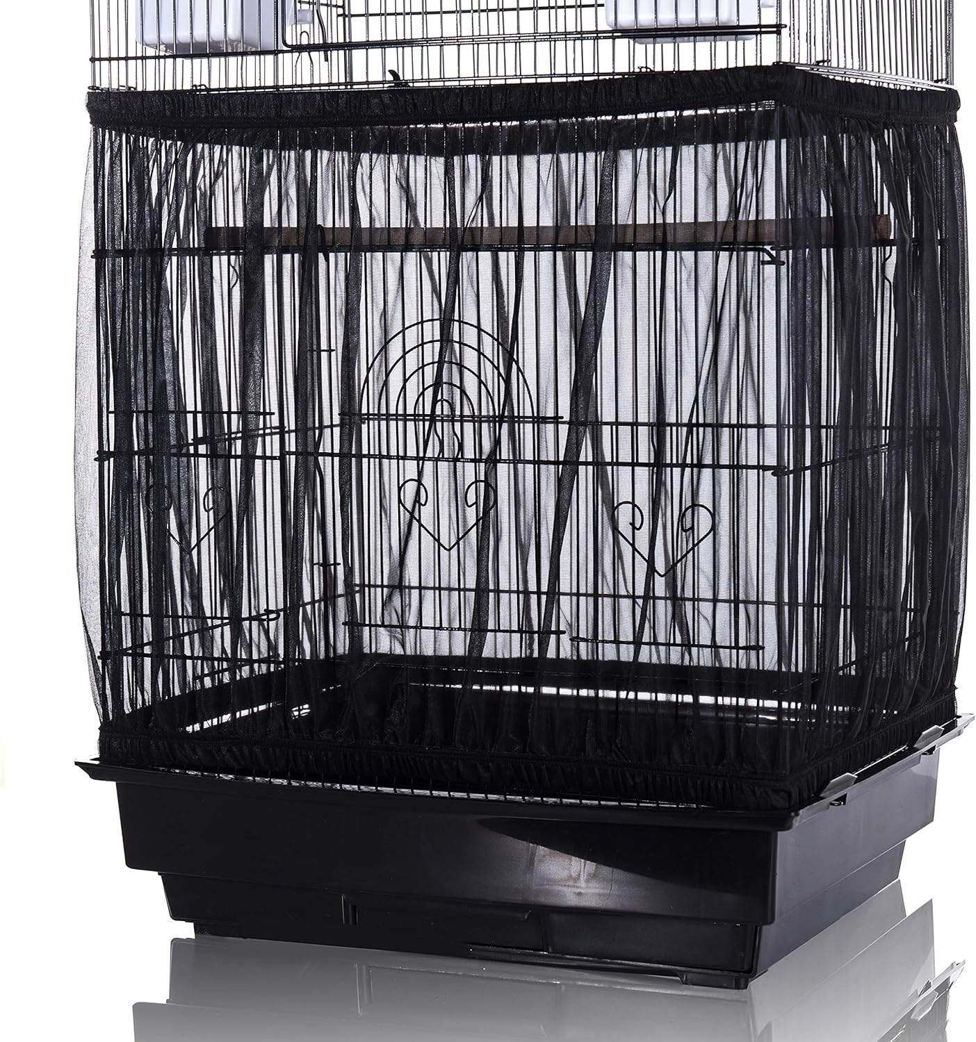 Tamu style Bird Cage Seed Catcher, Large, Stretchy Form Fitting Mesh Skirt Cover for Parrot Enclosures, Light and Breathable Fabric, Prevent Scatter and Mess, Reusable,Adjustable, Lightweight,Black
