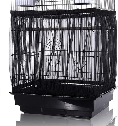 Tamu style Bird Cage Seed Catcher, Large, Stretchy Form Fitting Mesh Skirt Cover for Parrot Enclosures, Light and Breathable Fabric, Prevent Scatter and Mess, Reusable,Adjustable, Lightweight,Black