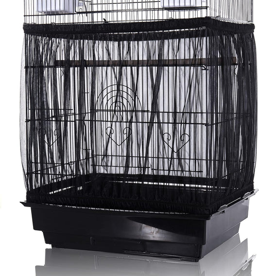 Tamu style Bird Cage Seed Catcher, Large, Stretchy Form Fitting Mesh Skirt Cover for Parrot Enclosures, Light and Breathable Fabric, Prevent Scatter and Mess, Reusable,Adjustable, Lightweight,Black