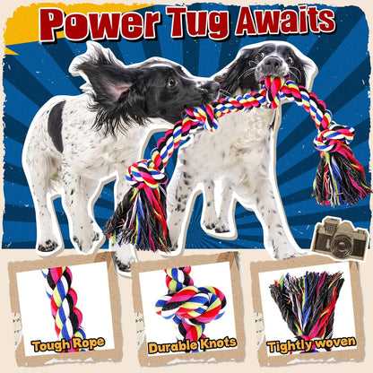 Tough & Strong Dog Toy for Aggressive Chewers – Tough Chew Toys for Large Dogs, Ideal for Tug-of-War & Teeth Cleaning, with 3 Rope Toys & 2 Dog Bags