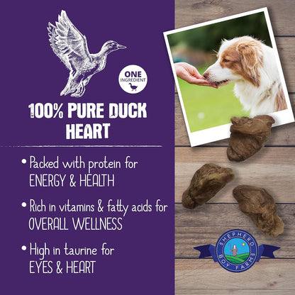 Shepherd Boy Farms Freeze Dried Dog and Cat Treats, Duck Heart, All Natural Freeze-Dried Dog Treat & Snack, Made in USA, High in Protein, Essential Nutrition of Raw Food, Single Ingredient 3oz