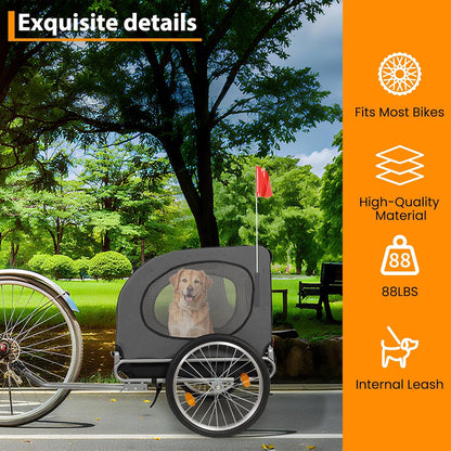 Dog Bike Trailer, Pet Cart Bicycle Carrier with Oxford Fabric, 88Lbs Capacity Folding Dog Carrier, 16" Air Tires, Adaptive Bicycle Coupler