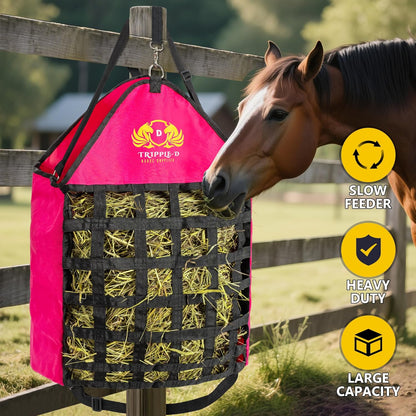 Tripple-D Horse Supplies top Loading Slow Feeder hay Bag, Equipment for Horses & Goats, Durable Strong Material and Nylon Feed net, Holds hay Bales securely, Reduces hay Waste, Nice feeders Storage