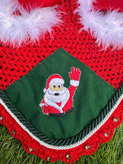 Horse Ear Bonnet Santa Claus Double Hats Fly Hood Ear Net Fly Veil Gift for A Christmas Equestrian Tack Equine (Embroidery, Cob)