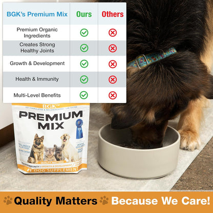 BGK Premium Mix Dog Multivitamin Powder (All Ages & Breeds) - 100% Organic Dog Supplements for Growth & Development - Multivitamin for Dogs Pre & Probiotics with Wild Fish Oil - Dog Health Booster