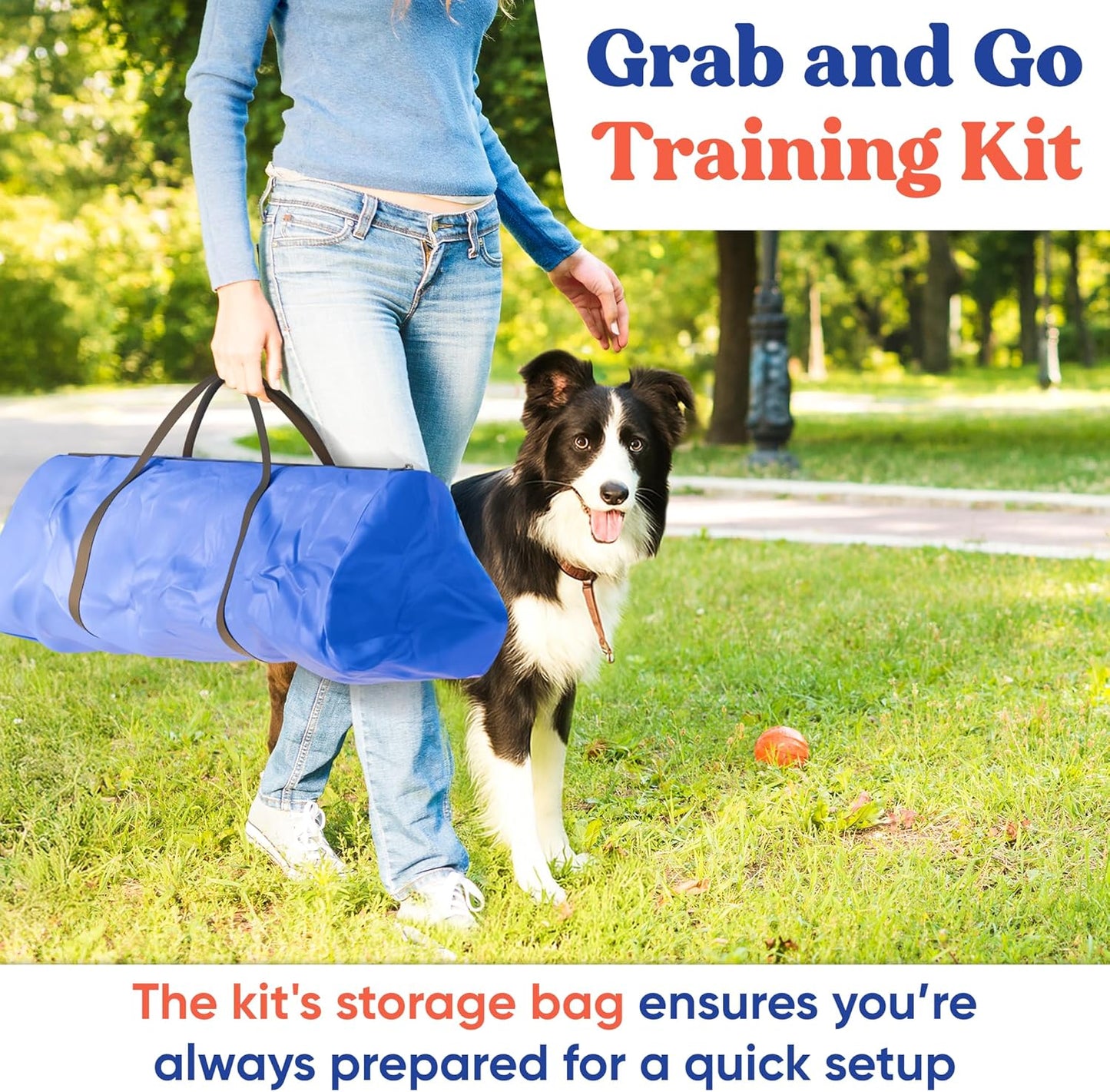 FetchFlow Dog Agility Training Equipment – Complete Backyard Agility Course Set w/Adjustable A-Frame Ladder, Weave Poles, Cones, Jump Hoop, Tunnel & Sandbags – Outdoor Dog Playground Kit