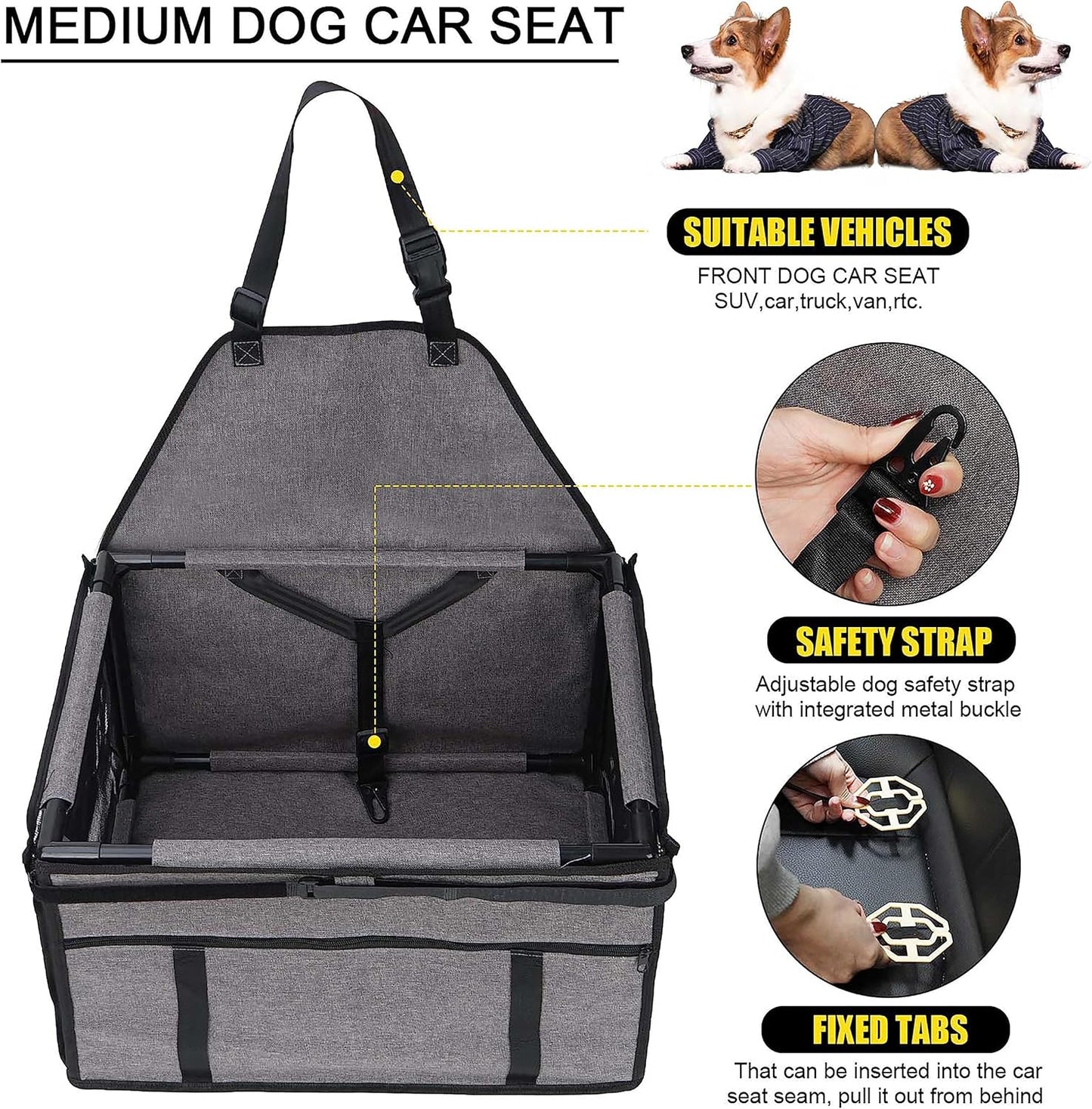 Dog Car Seats for Small and Medium Dogs,Portable Puppy/Pet Car Booster Seat with Clip-On Leash and Mesh Window for Pet Up to 20 lbs