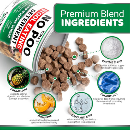 YUMA'S No Poo Chews for Dogs - 170 Count - Coprophagia No Poop Eating Deterrent for Dogs - Stop Eating Poop for Canine - Gut Health - Probiotics & Digestive Enzymes Supplement - Made in USA