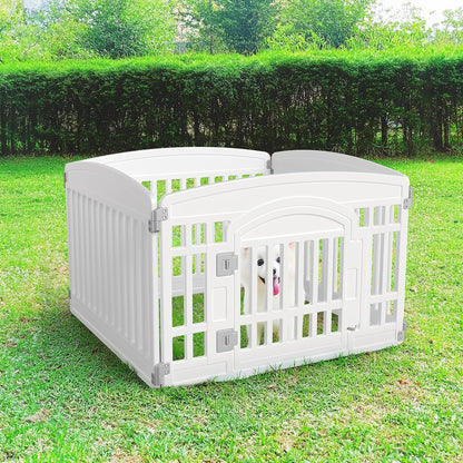 Sweetcrispy Plastic Dog Playpen - 4-Panel 24" Expandable & Durable Pet Fence for Medium Dogs - Indoor & Outdoor Portable Puppy Playpen with Secure Locking Door, White