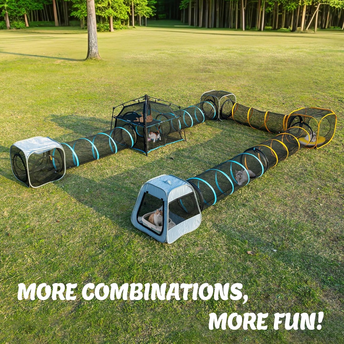 Large Catio Outdoor Cat Enclosure,2 Tier Cat Tent, Spacious, Sturdy Outdoor Catio,Portable and Foldable Playpen Play Tents for Cats Kitten and Small Animals,Two Doors Design(Patented)+3 Tunnels