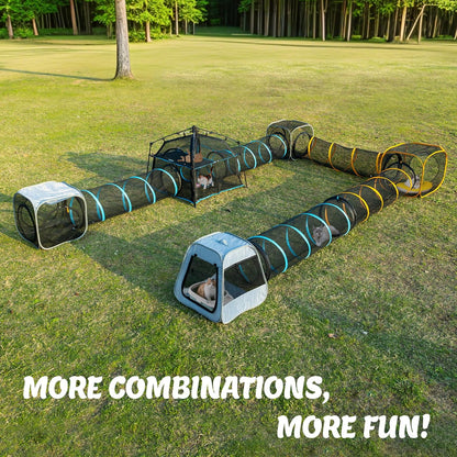 Large Catio Outdoor Cat Enclosure,2 Tier Cat Tent, Spacious, Sturdy Outdoor Catio,Portable and Foldable Playpen Play Tents for Cats Kitten and Small Animals,Two Doors Design(Patented)+3 Tunnels