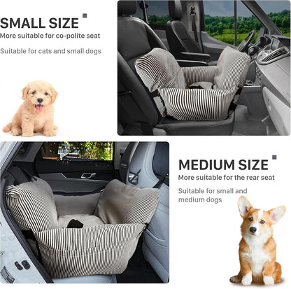 Dog Car Seat for Large/Medium Dogs Under 60 lbs Cats 2 in 1 Booster Seats Dog Bed for Car and Home Safety Travel Carrier with Pockets, Brown Stripes, 30''x 21''x 16"