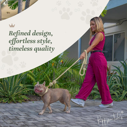 Premium Cotton Rope Leash & Compostable Poop Bags Set – 5 ft Cream Durable, Stylish Leash for Medium/Large Dogs + 120 Extra-Thick, Leak-Proof, Eco-Friendly Waste Bags