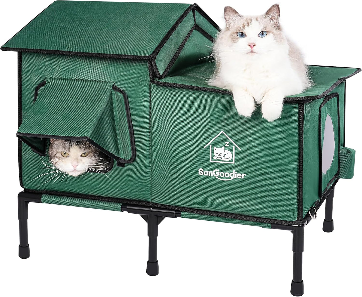 Cat Houses for Outdoor Cats, Outdoor Cat House Weatherproof with Insulation Layer for Warm, Foldable Cat Shelter, Cave Beds for Pets Up to 55lbs for Garden, Patio, or Backyard (Green-L)