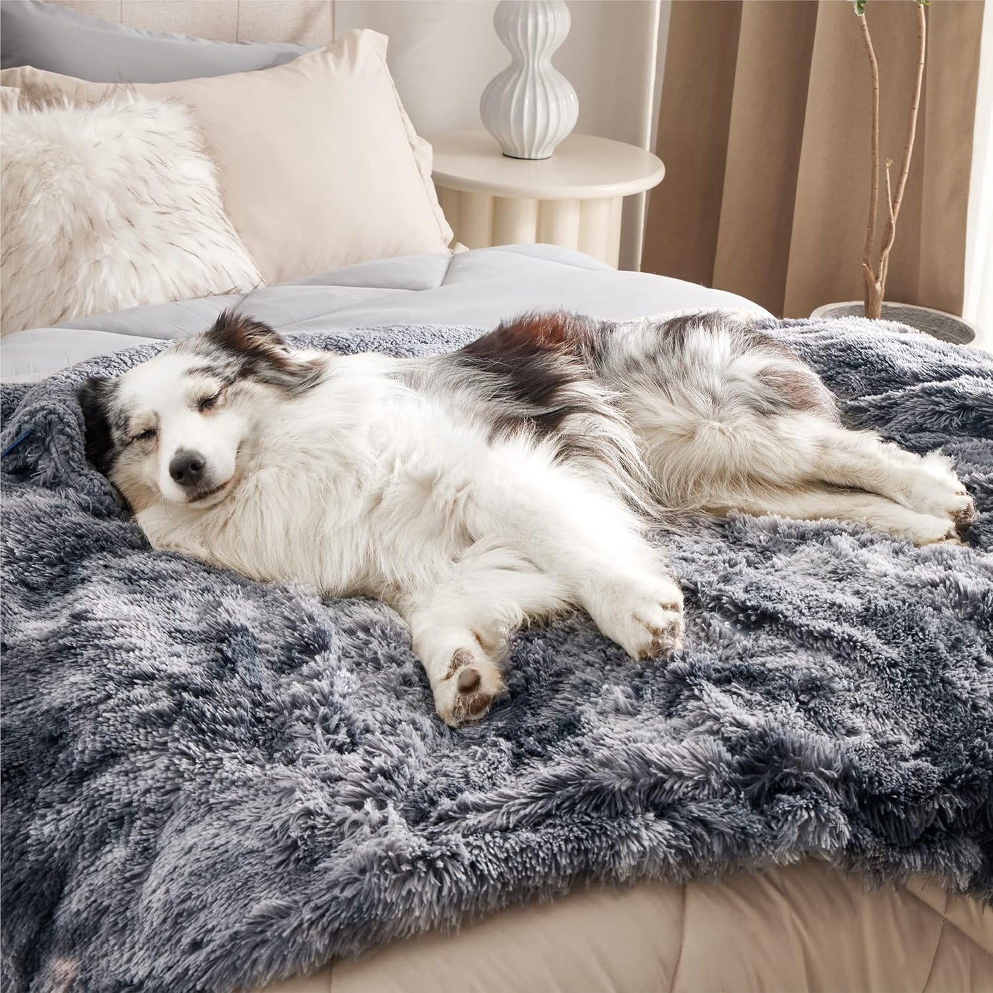 LE SURE Foldable Human Dog Bed - 3 in 1 with Bedsure Waterproof Dog Blankets for Large Dogs 50"x60", Tie-dye Grey
