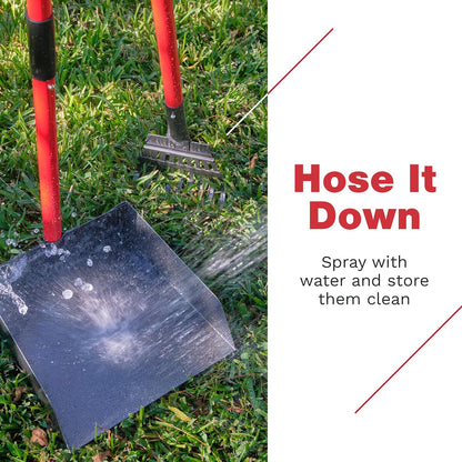 Pooper Scooper for Large Dogs, Small Dogs and Horses, Metal Poop Scooper Set with Long Handle Rake, Spade and Tray for Yard, Grass, Dirt or Gravel, Heavy Duty Aluminum Poop Picker Upper