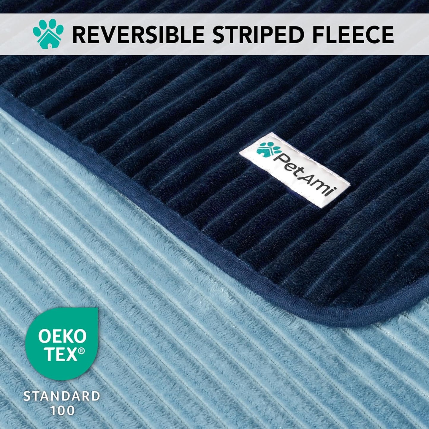 PetAmi Waterproof Dog Blanket, Leakproof Pet Blanket for Small Medium Large Dogs, Reversible Furniture Bed Sofa Couch Cover Protector, Plush Striped Pet Throw for Indoor Cat, 24x32 in, Navy Blue