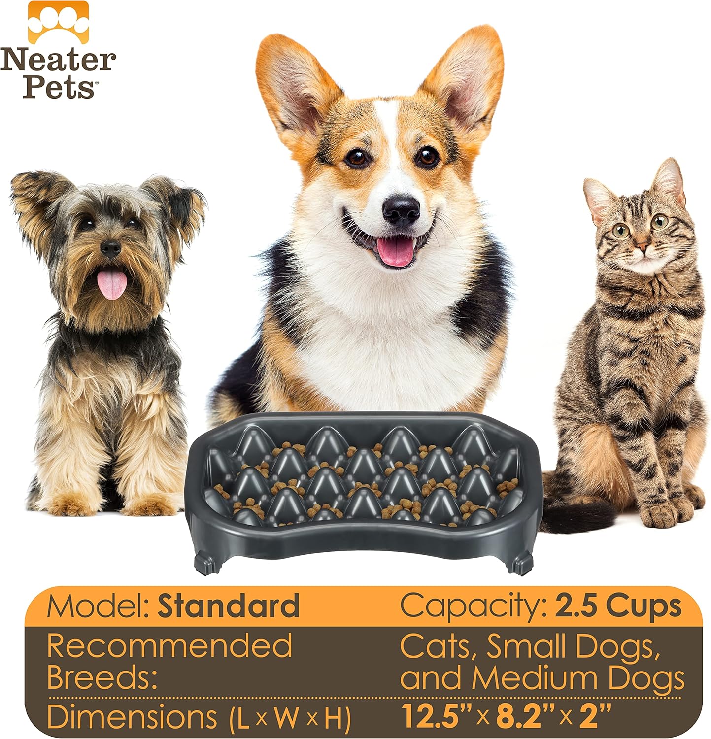 Neater Pet Brands Neater Slow Feeder Dog Bowls, Slows Down Fast Eaters to Help Digestion & Prevent Overeating, Non-Slip Food Bowl, BPA-Free, Holds 2.5 Cup of Food for Small to Medium Breed or Puppy