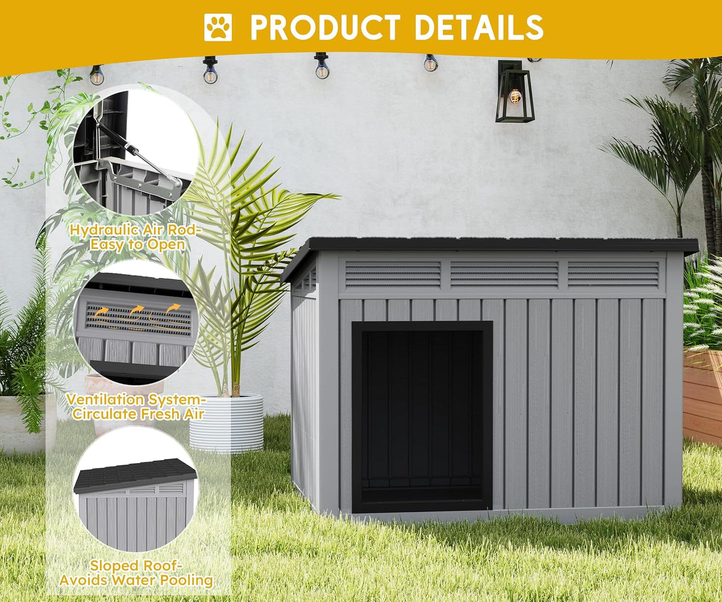 Fancyango Large Dog House for Indoor & Outdoor - Weatherproof & Removable Roof, Fits Small to Large Dogs (42.8" L x 33" W x 31.5" H) - Grey