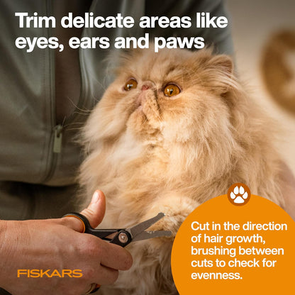 Fiskars Pet Detailing Scissors, Dog & Cat Grooming Scissors, Rounded Tips & SoftGrip Handle for Delicate Areas, Cat and Dog Supplies, 5.5”, Orange/Black