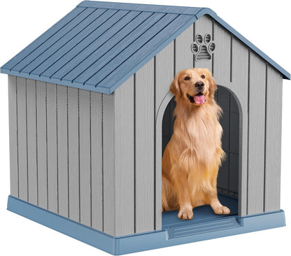 DRATO Large Dog House Indoor Outdoor Waterproof,Puppy Shelter with Air Vents and Elevated Floor,Sturdy Dog Kennel for Small to Large Sized Dogs, Easy to Assemble (Blue, 38.62×36.26×38.07 Inches)