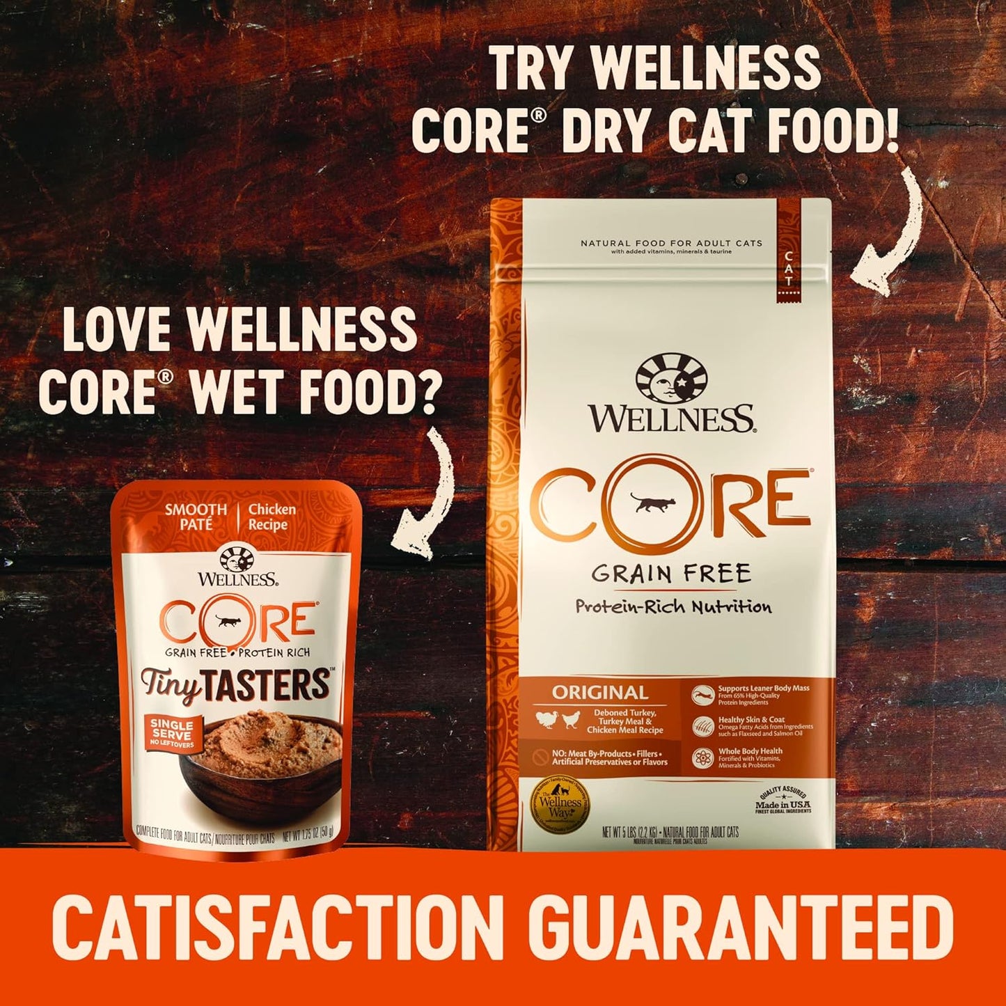 Wellness CORE Tiny Tasters Pate Adult Wet Cat Food, Natural, Protein-Rich, Grain Free, 1.75-Ounce Pouch, 12 Pack, (Seafood Variety Pack)