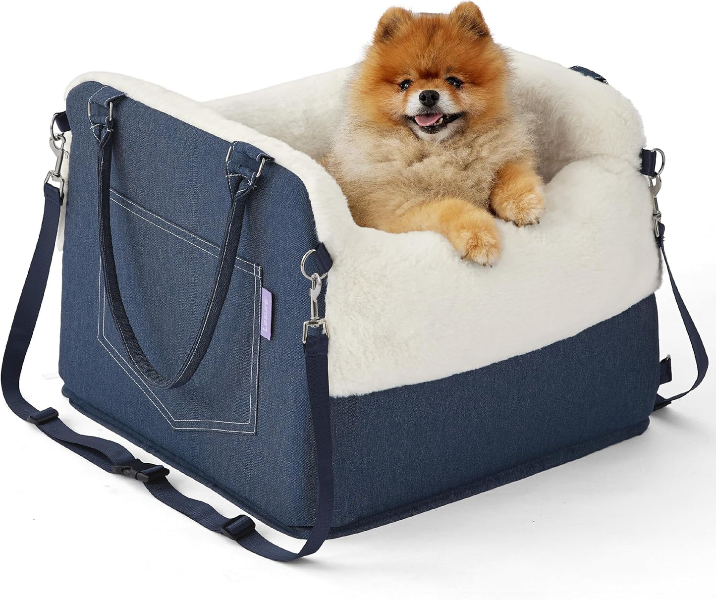 Lesure Dog Booster Bed - Car Seats for Small Dogs, Egg Crate Foam Dog Car Bed with Clip-On Leash Travel accessories, Blue