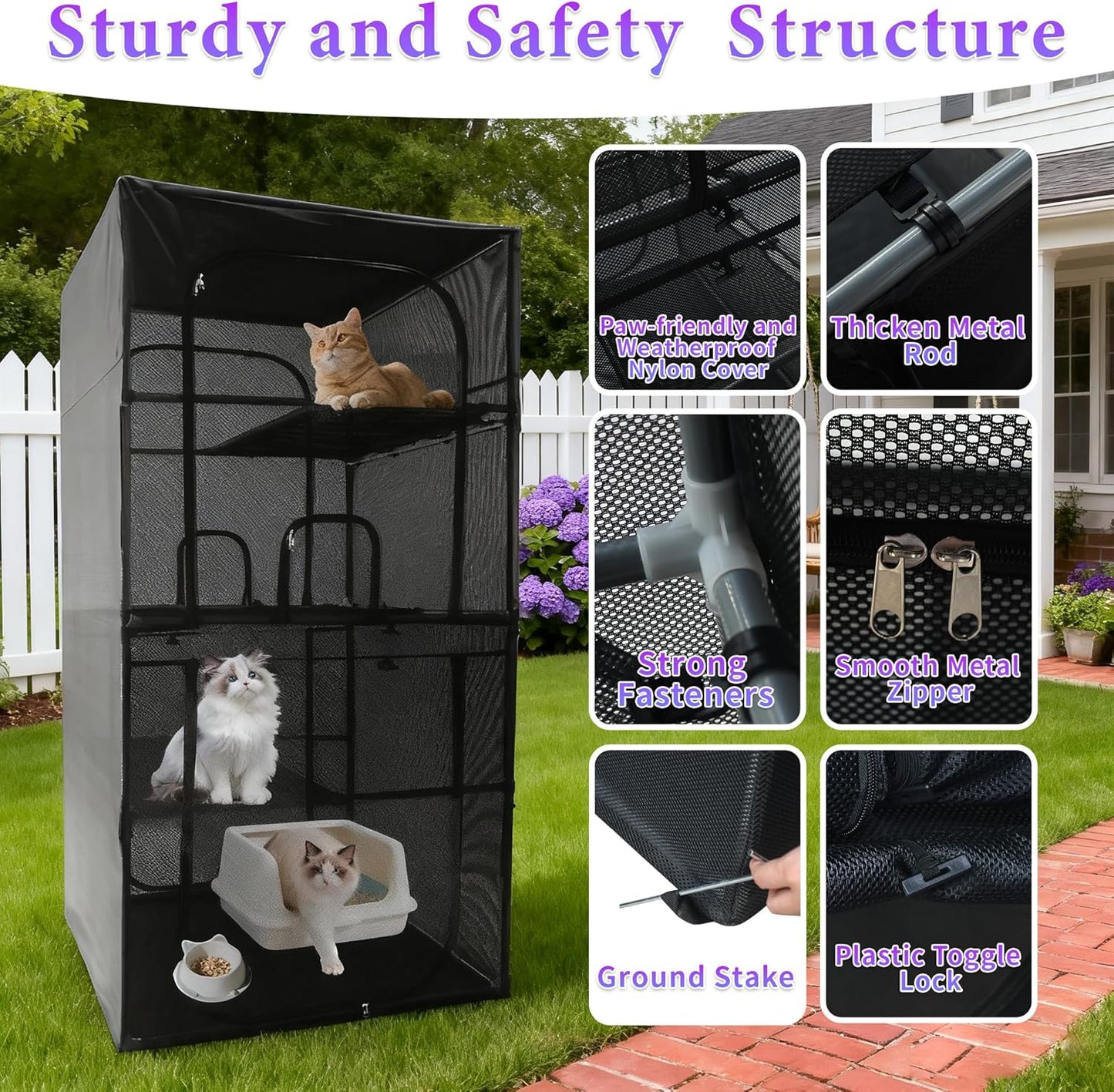Catio Outdoor Cat Enclosure Window 72.4" H Large Cat Cage with Perches 4 Tiers Cat Patio Playpen Kitten Kennel for Multiple Indoor Cats (36.2“L× 36.2”W ×72.4" H)