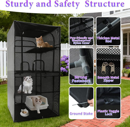 Catio Outdoor Cat Enclosure Window 72.4" H Large Cat Cage with Perches 4 Tiers Cat Patio Playpen Kitten Kennel for Multiple Indoor Cats (36.2“L× 36.2”W ×72.4" H)