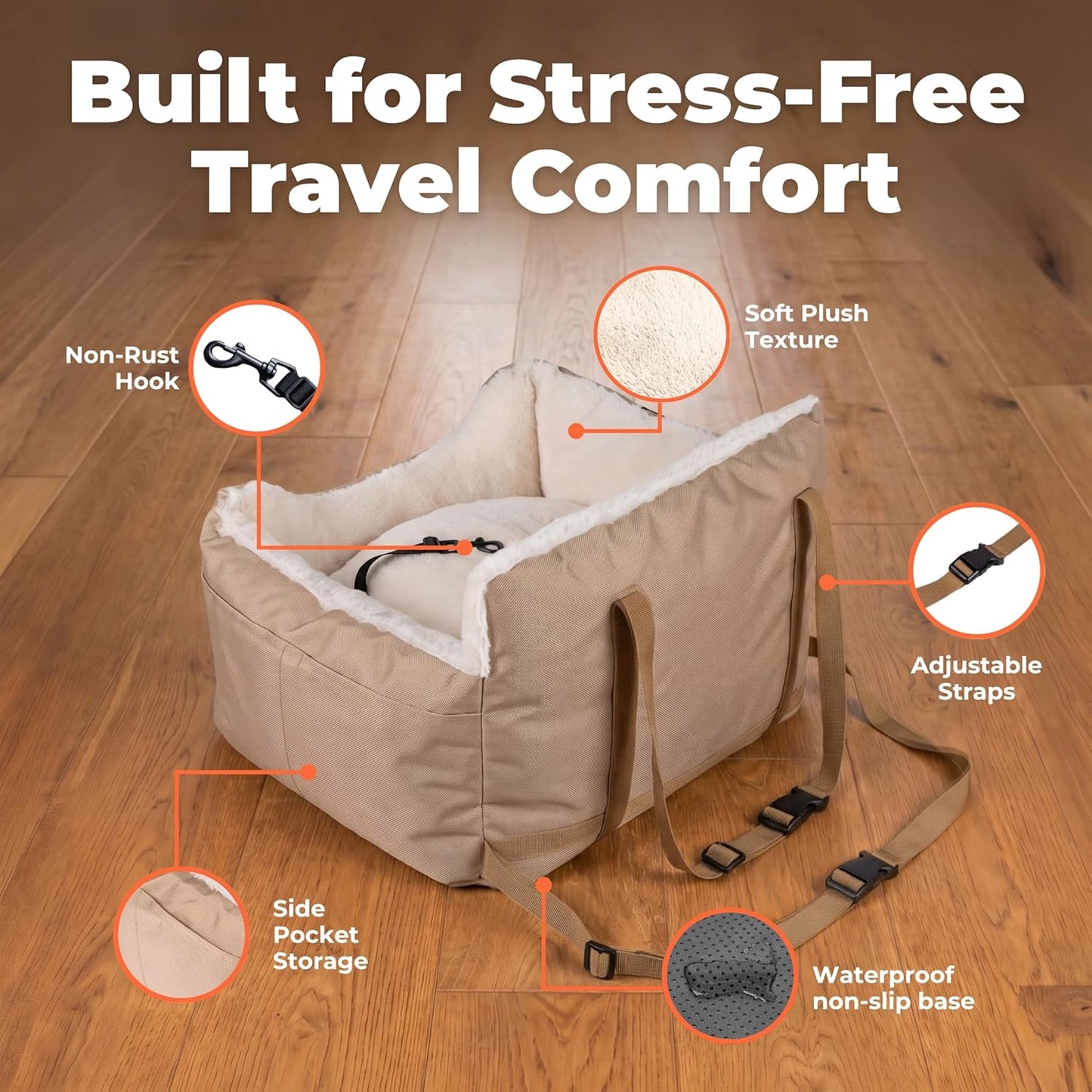 Best Pet Supplies Elevated Dog Car Seat for Small Dogs, Booster Seat with Safety Tether & Storage, Washable Travel Pet Seat for Front or Back Seat, Up to 25 lbs - Brown - 21 x 20 x 14