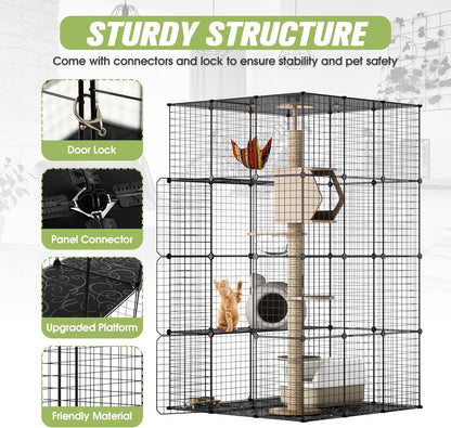 Cat Cages Playpen Indoor, 4 Tier Large Cat Crate Cat Enclosure for Cats, Metal Guinea Pig Cages,Wire Ferret Cage Catio for Kitten,Rabbit,Bunny,Chinchilla,Iguana