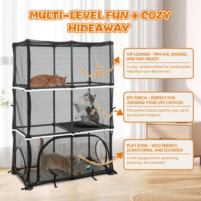 Catio Outdoor Cat Enclosure for Cats & Small Animals, Pet Playpen Cat Climber with Removable Pet Tunnel for Indoor/Outdoor Use