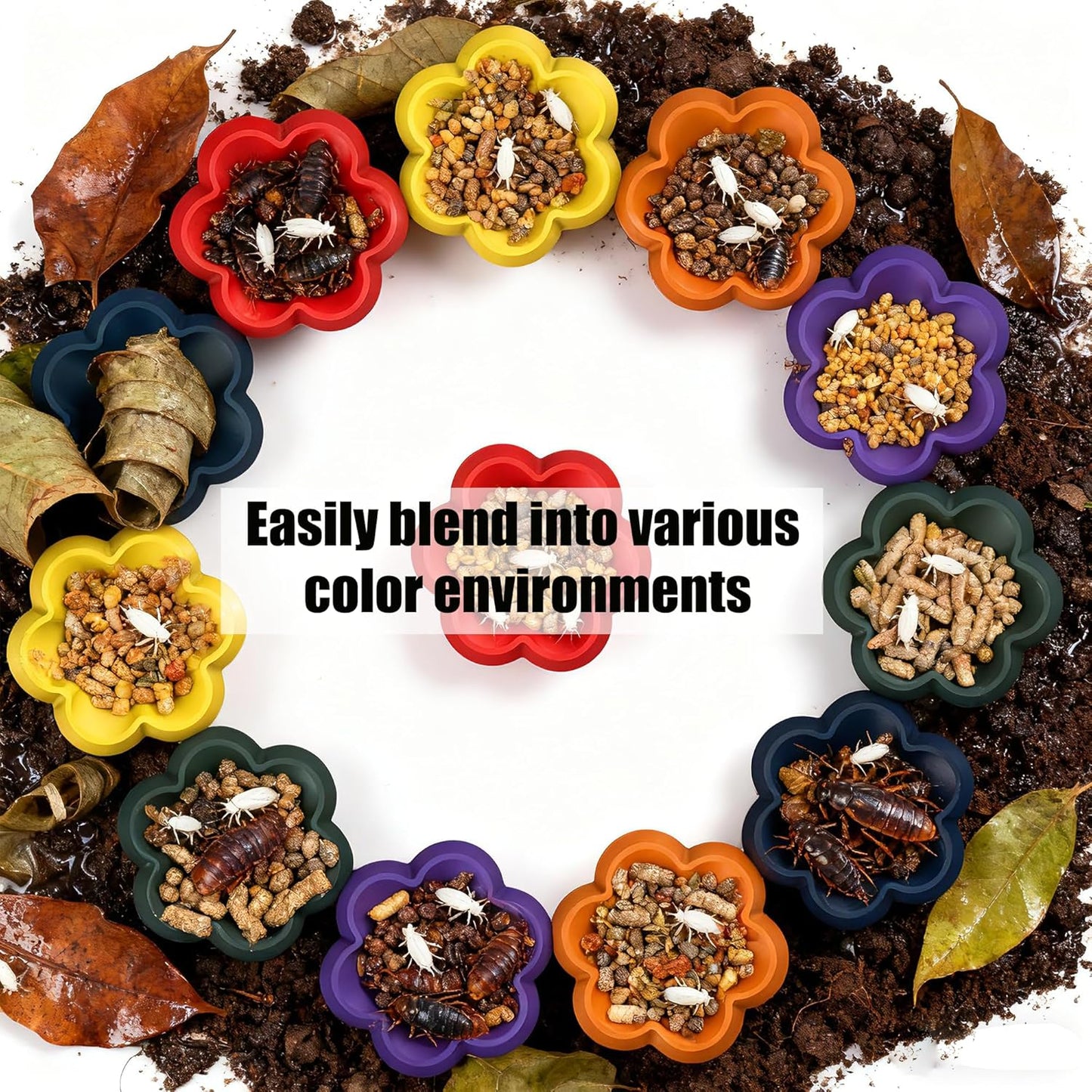 12-Pack Small Reptile Feeding Dish, Colorful Feeder Bowls for Dubia Roaches, Isopods, Springtails & Dwarf Invertebrates for Terrarium & Enclosure