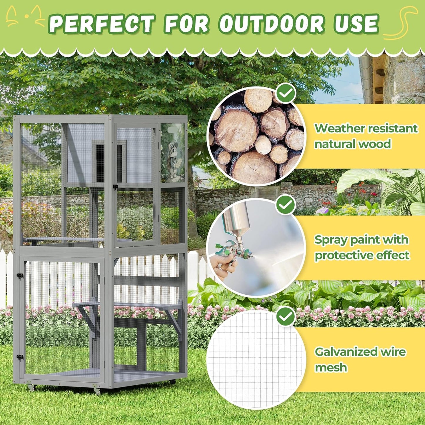 COZIWOW Outdoor Wooden Cat Catio – Weatherproof, Easy Assembly, for Backyard/Patio/Balcony, for Indoor & Outdoor Cats