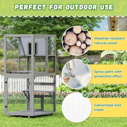 COZIWOW Outdoor Wooden Cat Catio – Weatherproof, Easy Assembly, for Backyard/Patio/Balcony, for Indoor & Outdoor Cats