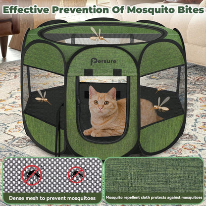 Dog Cat Playpen Indoor Outdoor for Puppy Pet Dogs Cat Recovery After Surgery, Dogs Tent Crates Cage Indoor/Outdoor, Portable Pop Up Dog Kennel with Carrying Case for Travel (Premium Green, Small)