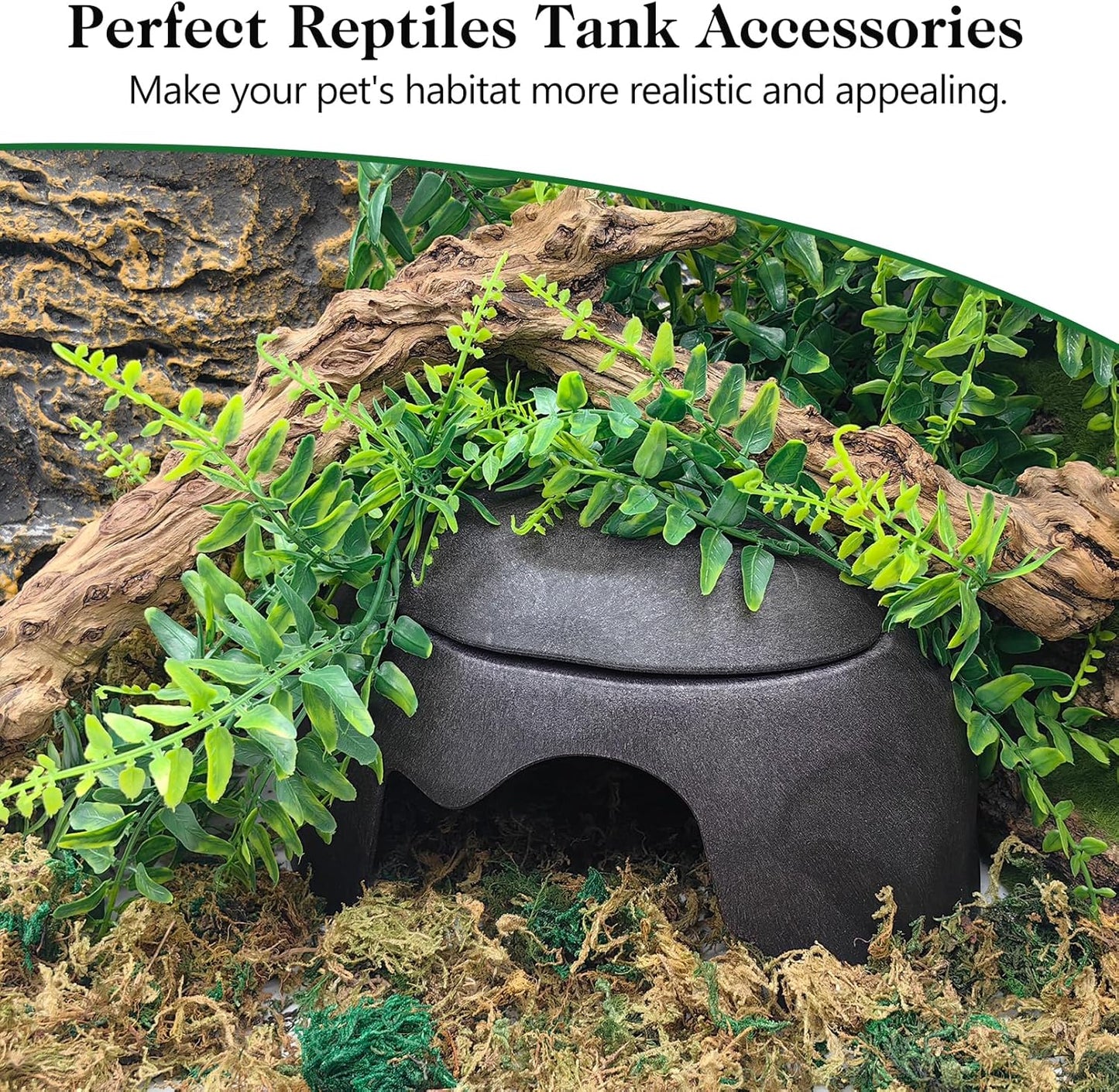 VCEPJH 2 Pack Reptile Wood Branches, Snake Climbing Branch Natural Bearded Dragon Log and 4 Pcs Reptile Plants, Climbing Wood Branch Terrarium Hanging Fake Plant Leaves for Snake Leopard Gecko Lizard